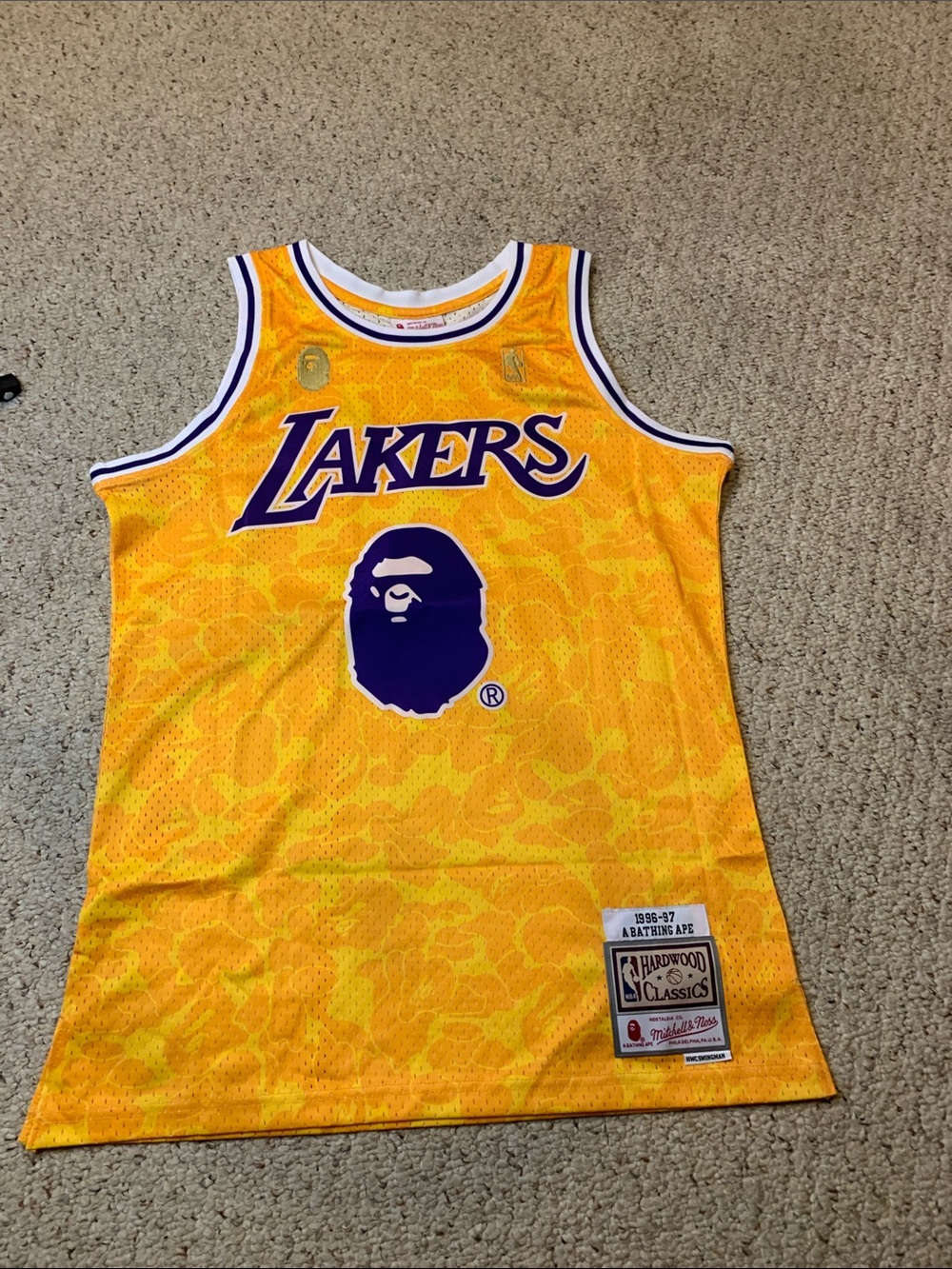 Bape x Lakers Yellow & Purple Mesh Basketball Jersey